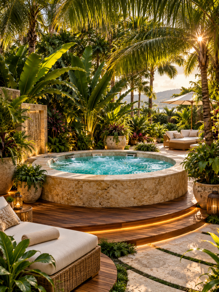 Tropical Resort Outdoor Spa and Jacuzzi Ideas