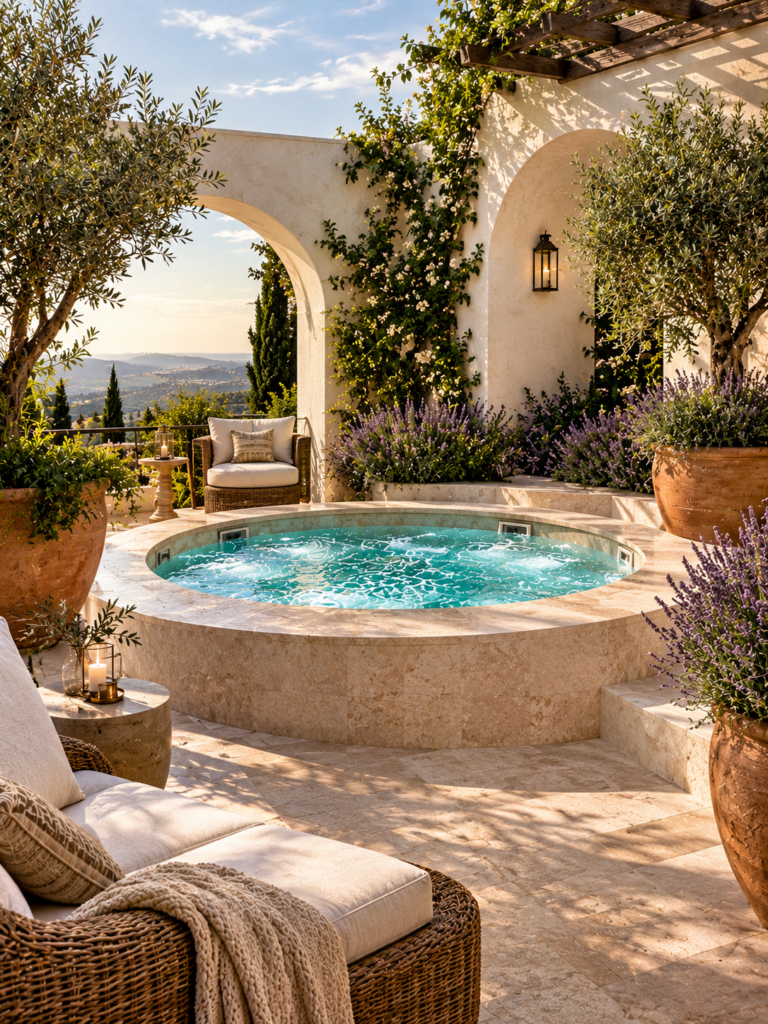 Mediterranean Style Outdoor Spa and Jacuzzi Ideas