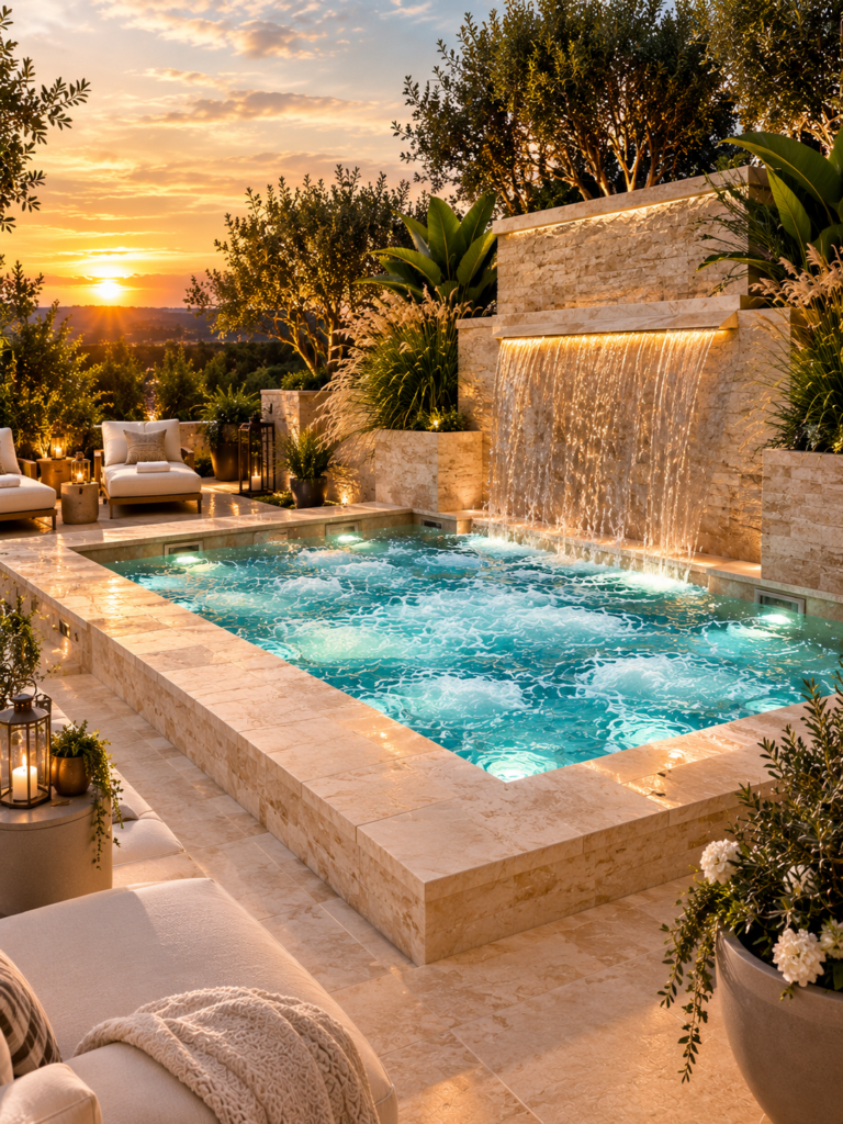 Waterfall Feature Outdoor Spa and Jacuzzi Ideas
