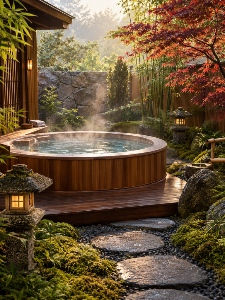Japanese Inspired Outdoor Spa and Jacuzzi Ideas