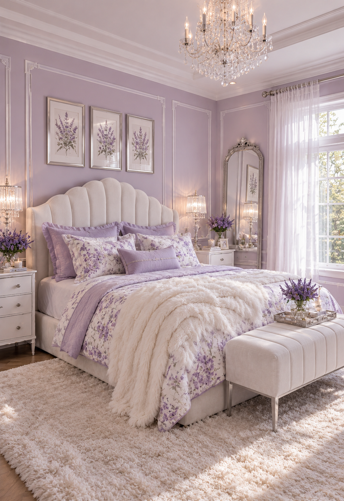 Soft feminine bedroom ideas with lavender decor