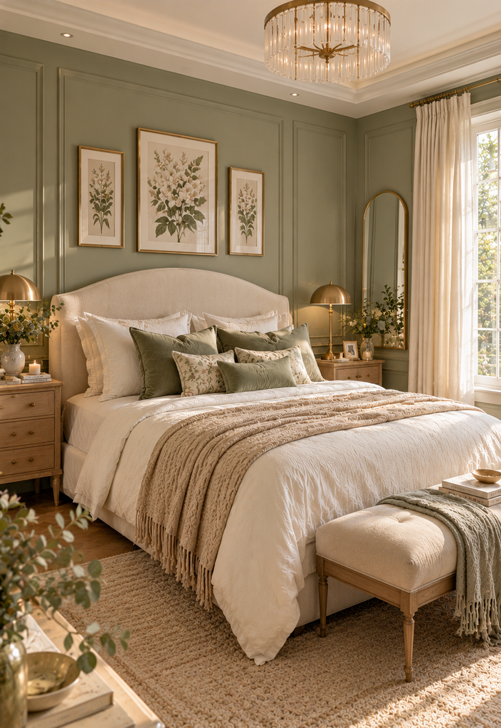 Soft feminine bedroom ideas with sage green