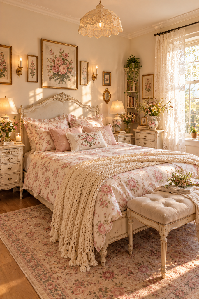 Soft feminine bedroom ideas with cottagecore charm