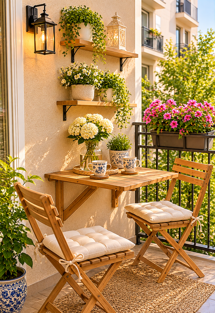 Balcony coffee corner ideas with folding table