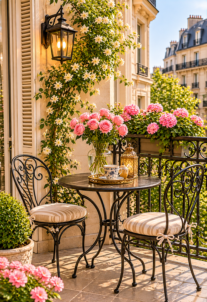 Balcony coffee corner ideas with French café style