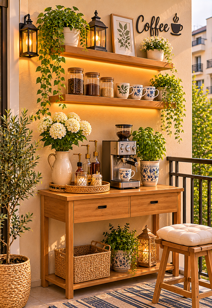 Balcony coffee corner ideas with coffee bar