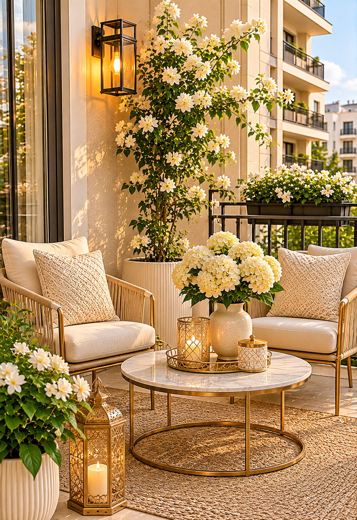 Balcony coffee corner ideas with marble table