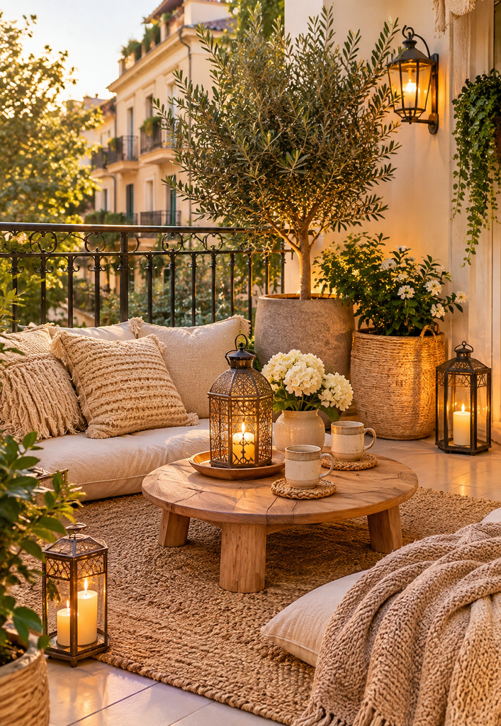Balcony coffee corner ideas with floor cushions