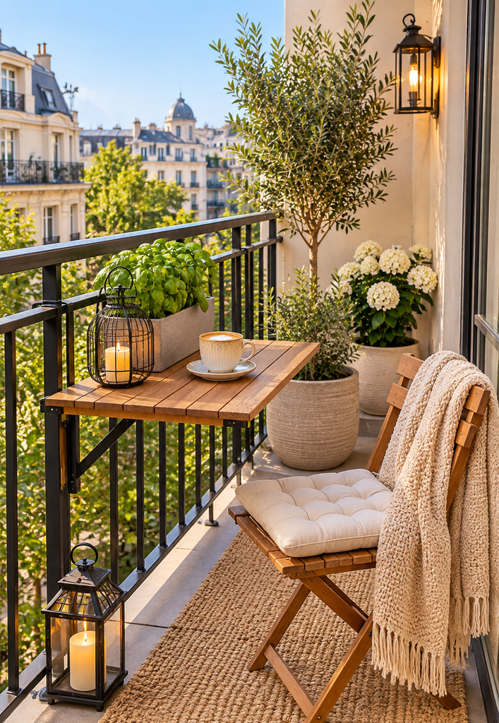 Balcony coffee corner ideas with railing table