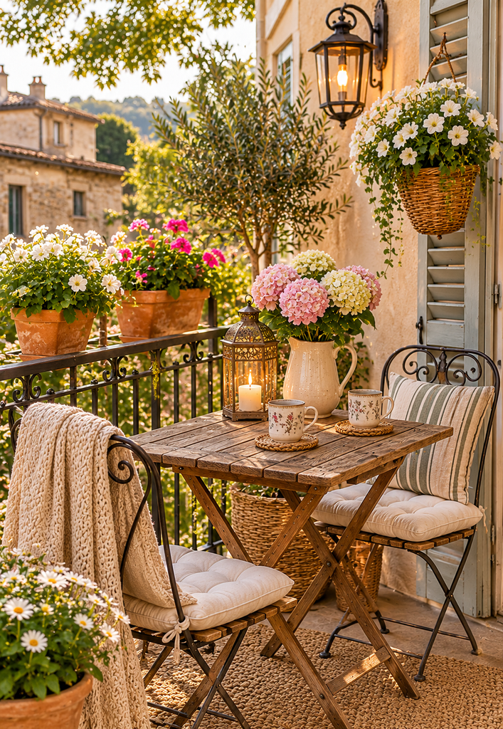 Balcony coffee corner ideas with vintage furniture