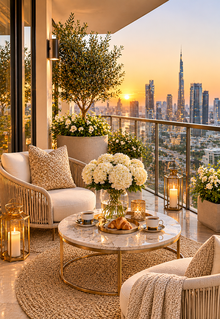 Balcony coffee corner ideas with luxury views