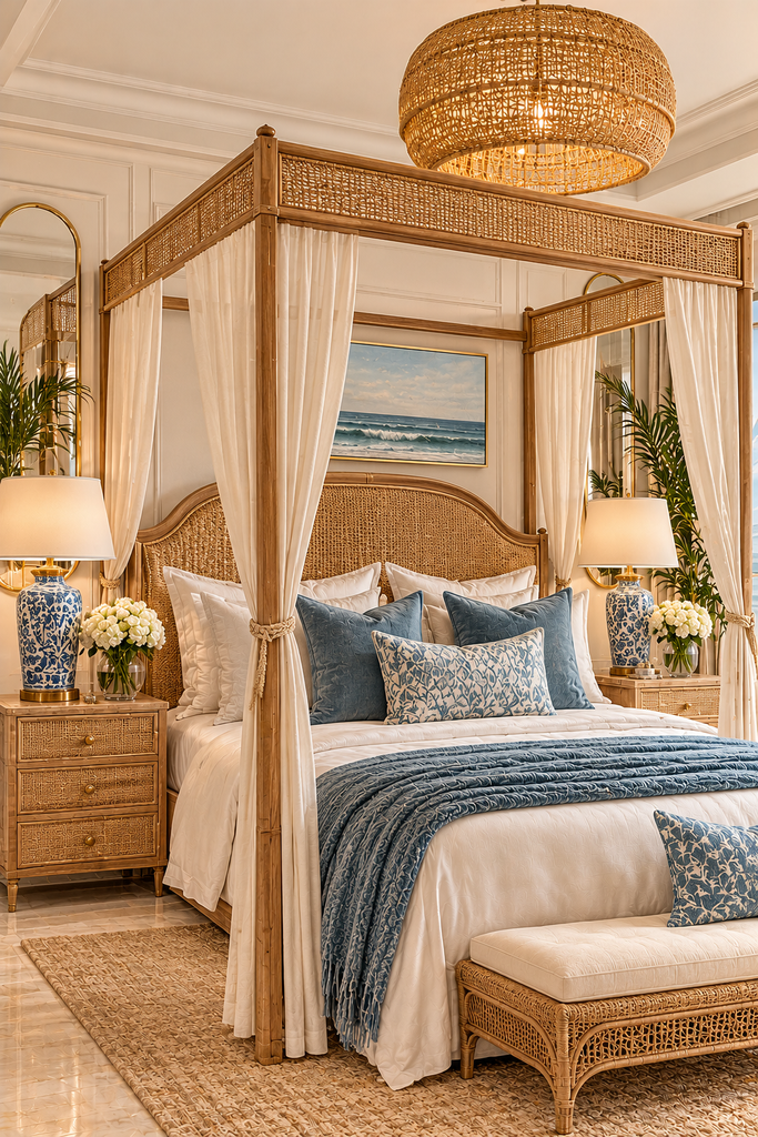 luxury canopy bed ideas 9 Luxury canopy bed ideas with natural rattan