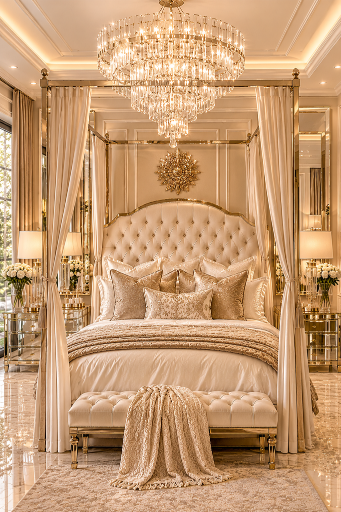 luxury canopy bed ideas 19 Luxury canopy bed ideas with crystal chandelier