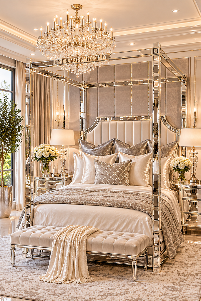 luxury canopy bed ideas 13 Luxury canopy bed ideas with mirrored silver frame