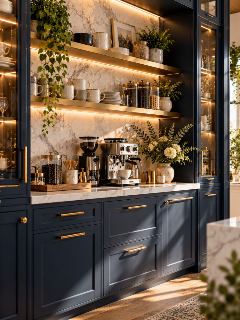 Navy modern coffee bar ideas for kitchen