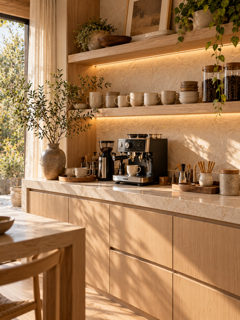 Japandi modern coffee bar ideas for kitchen
