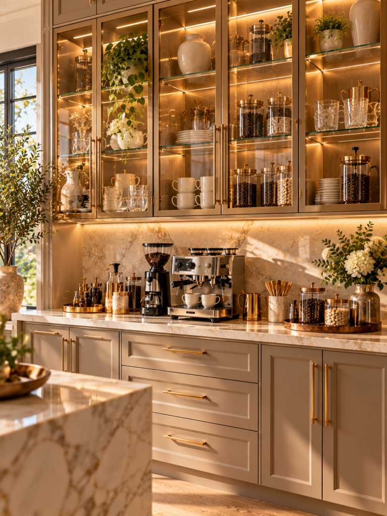 Glass cabinet modern coffee bar kitchen