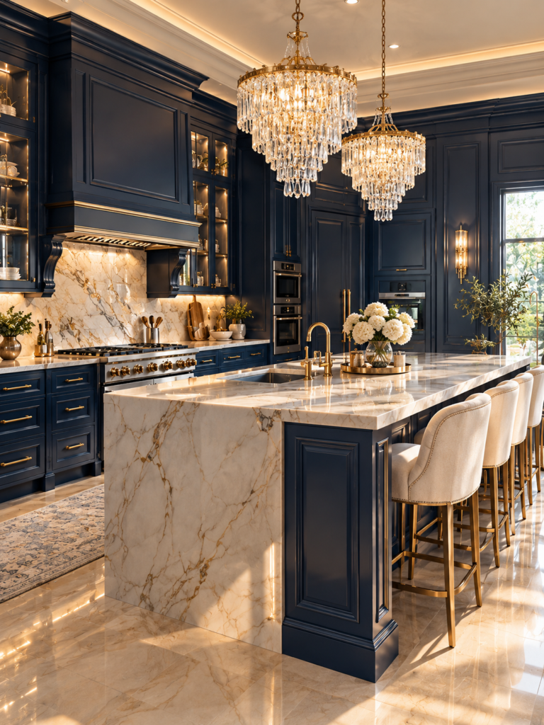Navy Blue Kitchen Ideas 6 Navy blue kitchen ideas with crystal lighting