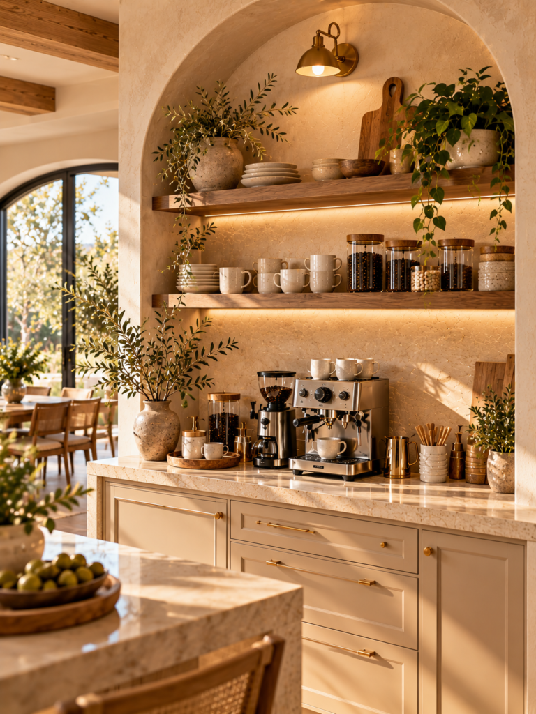 Arched modern coffee bar ideas for kitchen