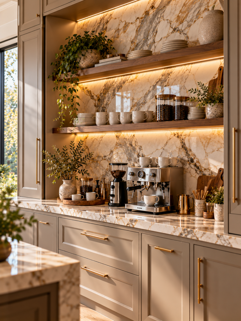 Marble modern coffee bar ideas for kitchen