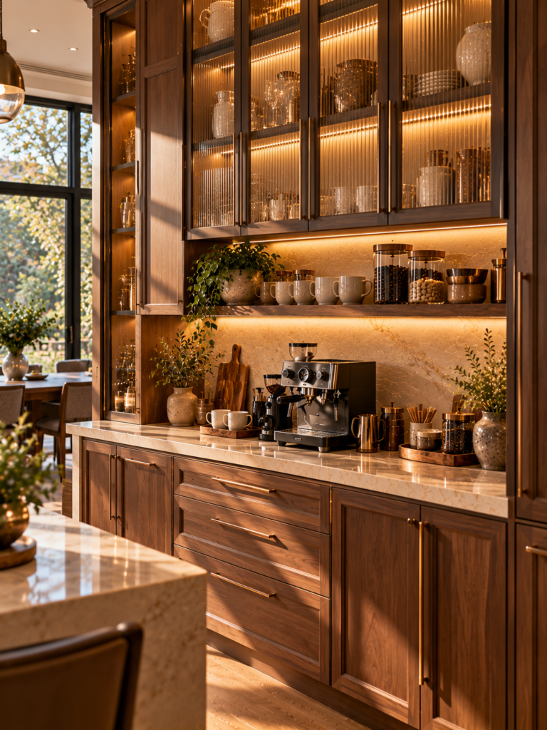 Reeded glass modern coffee bar kitchen