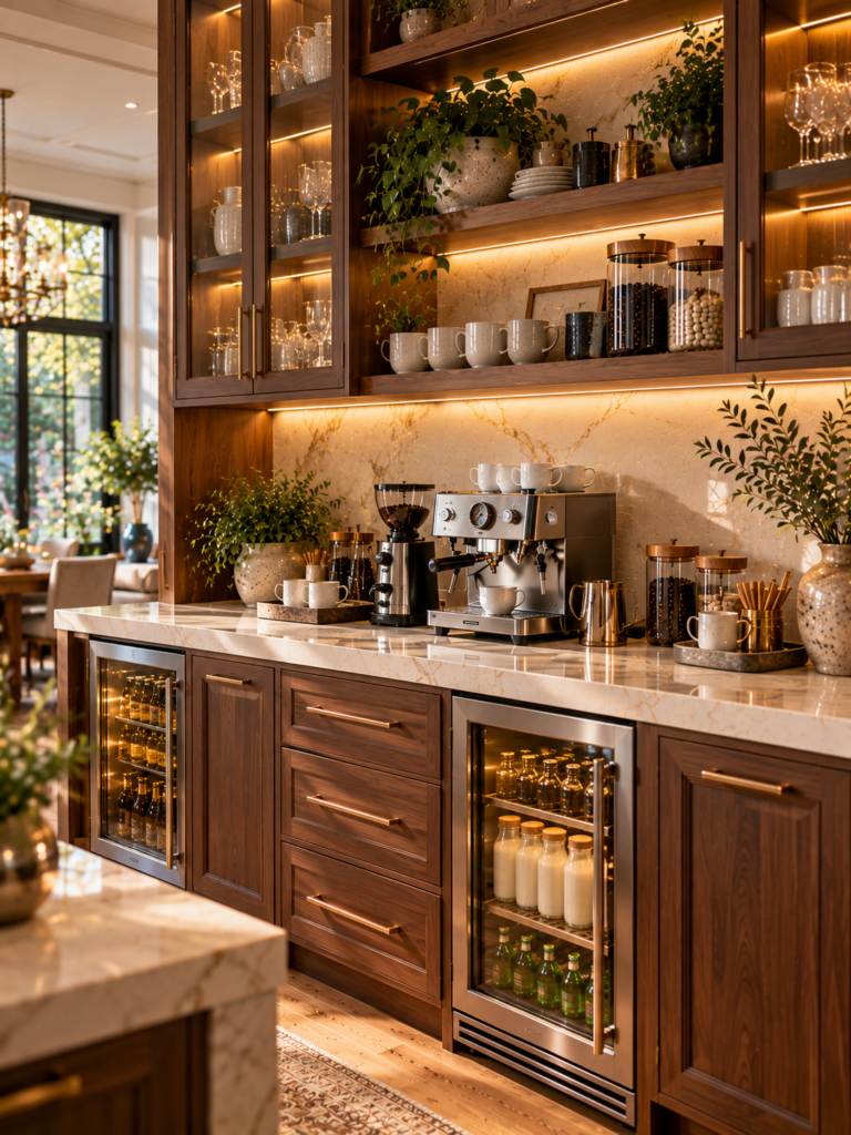 Beverage fridge modern coffee bar kitchen