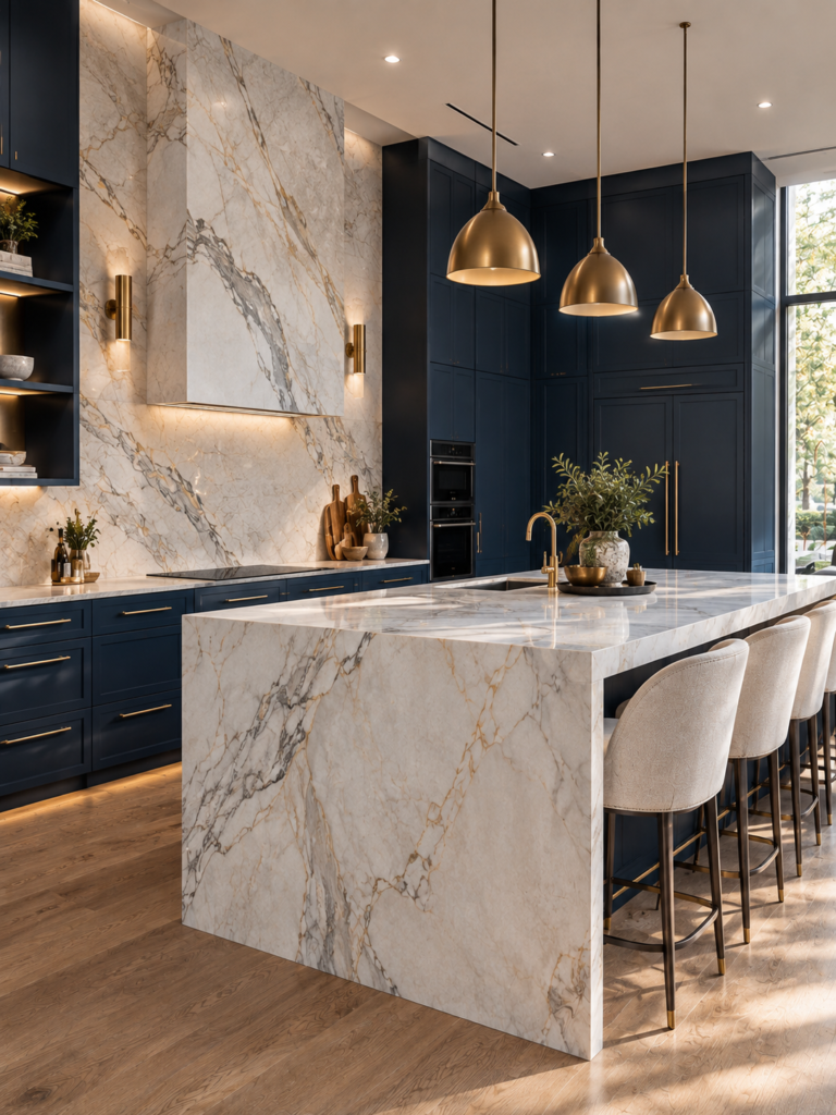 Navy Blue Kitchen Ideas 7 Navy blue kitchen ideas with marble backsplash