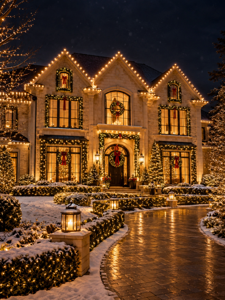Elegant outdoor Christmas lighting ideas display