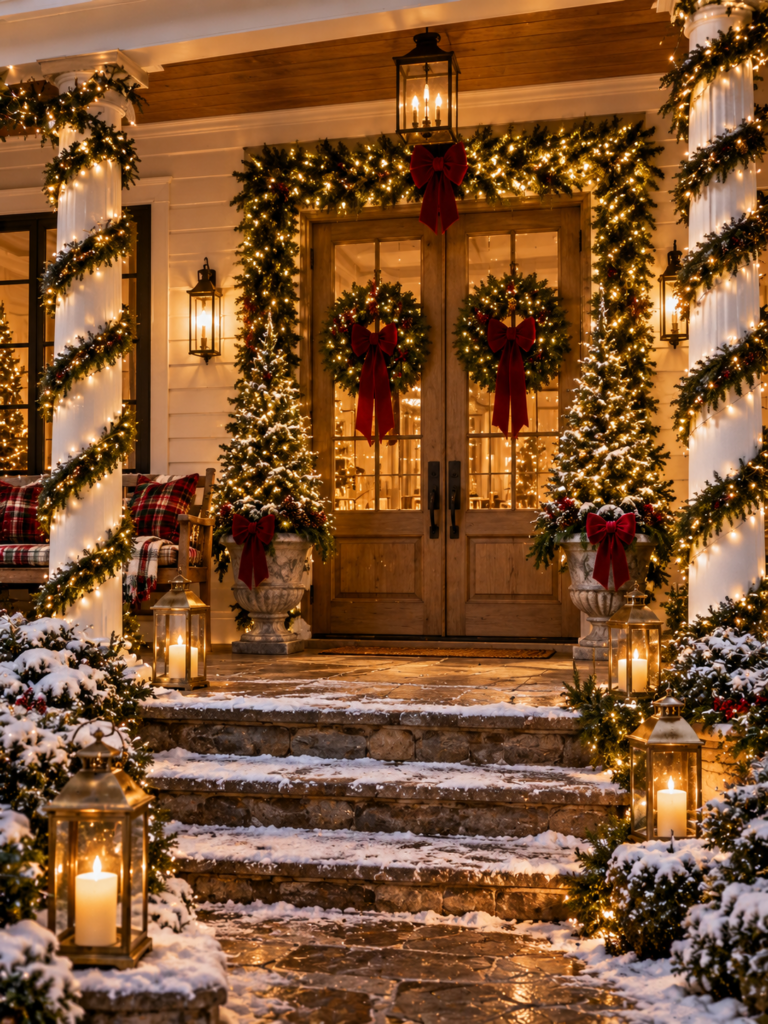 Welcoming outdoor Christmas lighting ideas porch
