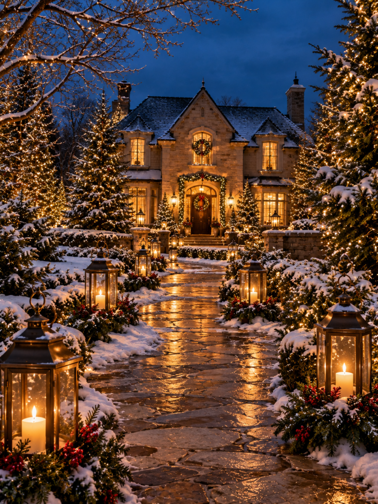 Beautiful outdoor Christmas lighting ideas walkway