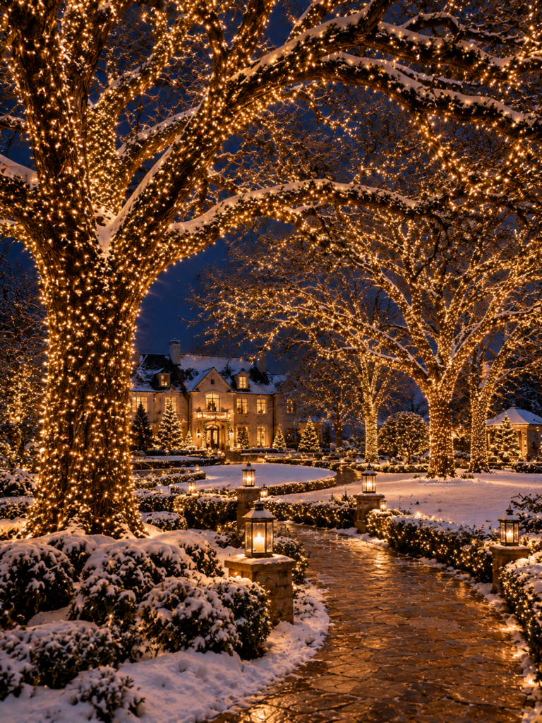 Magical outdoor Christmas lighting ideas trees
