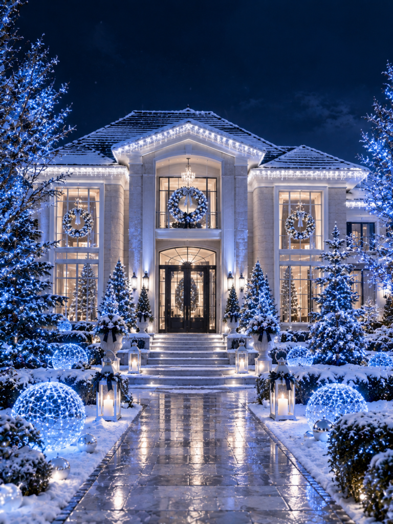Icy outdoor Christmas lighting ideas display