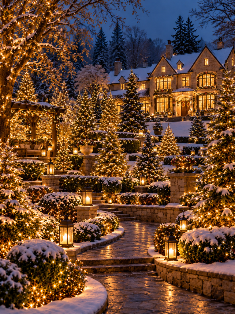 Enchanted outdoor Christmas lighting ideas forest
