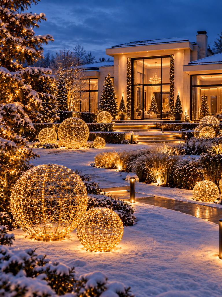 Modern outdoor Christmas lighting ideas spheres