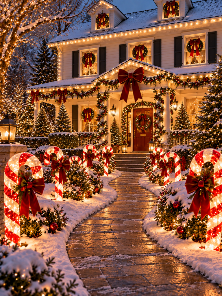 Festive outdoor Christmas lighting ideas pathway