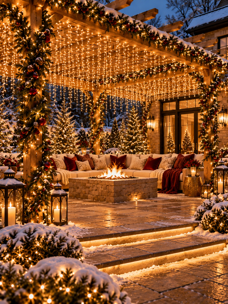 Romantic outdoor Christmas lighting ideas pergola