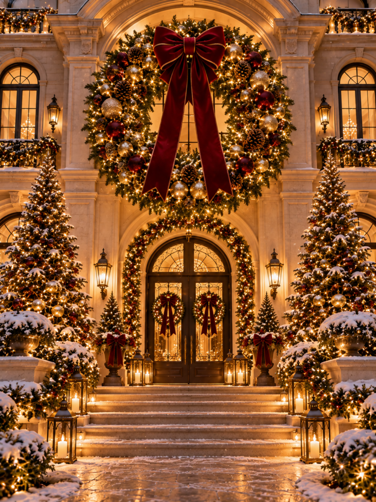 Grand outdoor Christmas lighting ideas wreath