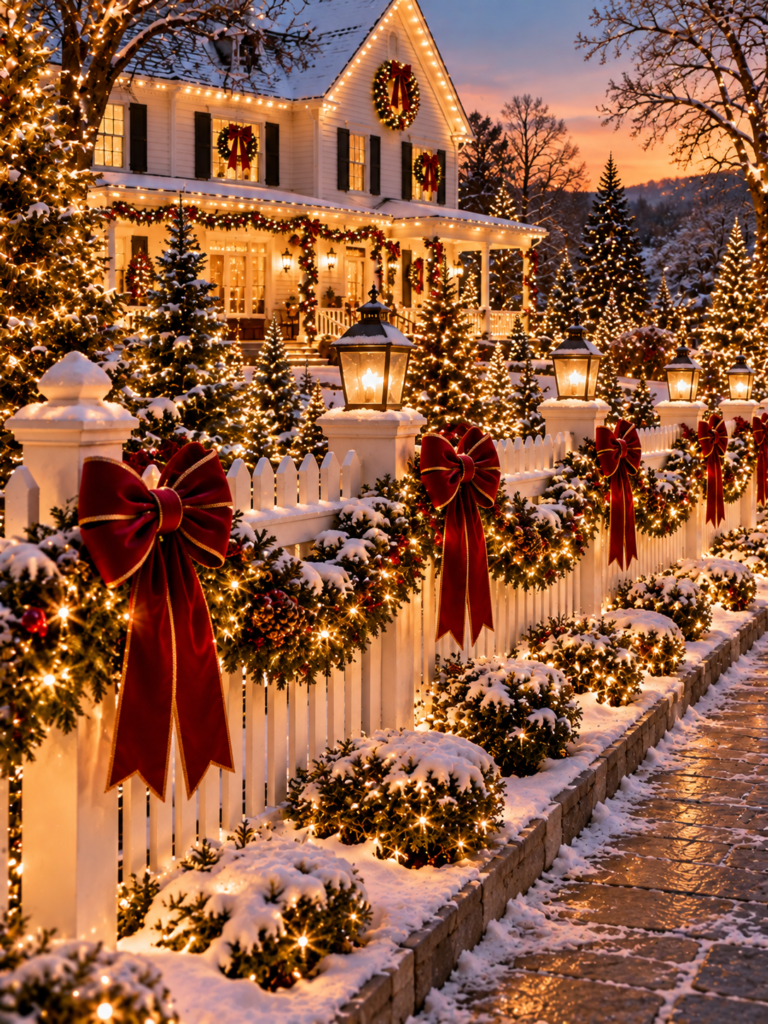 Charming outdoor Christmas lighting ideas fence