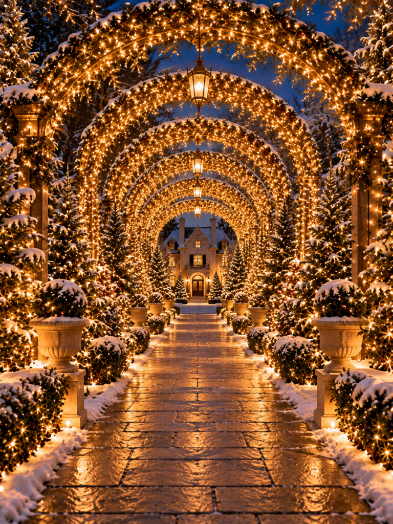 Magical outdoor Christmas lighting ideas tunnel