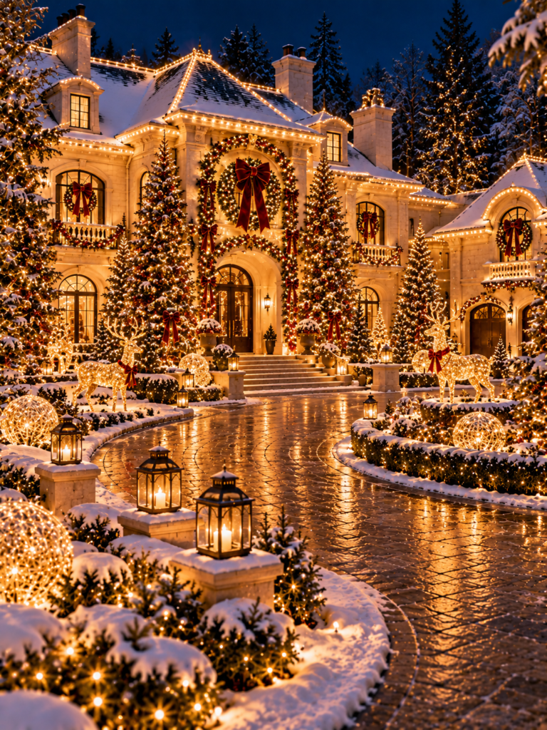 Luxury outdoor Christmas lighting ideas wonderland